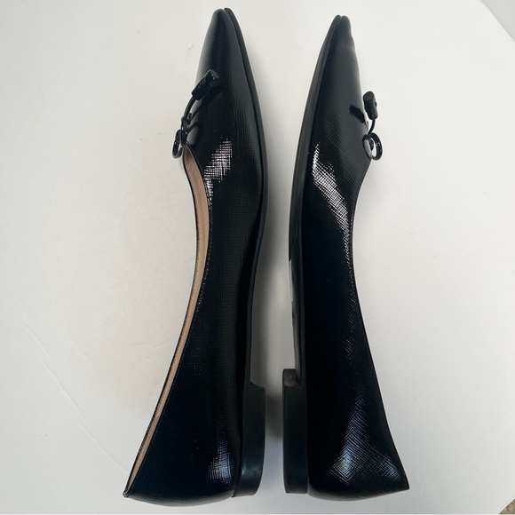 Prada Saffiano Leather Bow Logo Black Pointed Toe Flats - Picture 8 of 14
